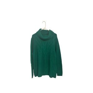 Lands' End Women's Knit Cable Turtleneck Sweater Green Midweight Sz 2X